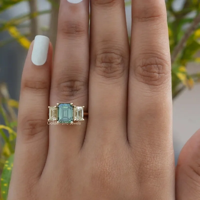 Moissanite Emerald Cut 3 Stone Ring For Her vy 4