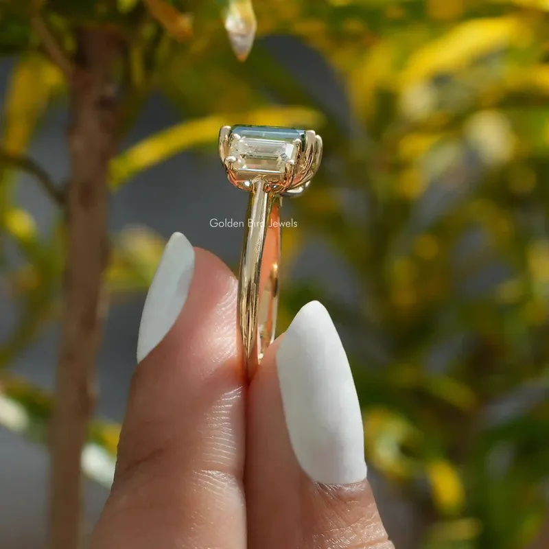 Moissanite Emerald Cut 3 Stone Ring For Her vy 3