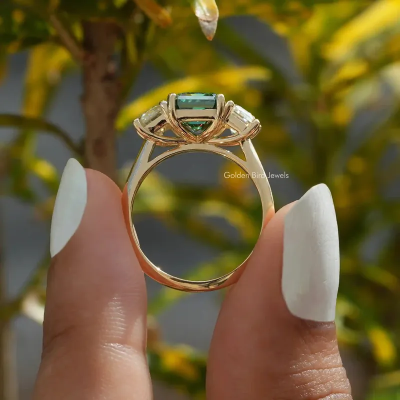 Moissanite Emerald Cut 3 Stone Ring For Her vy 2
