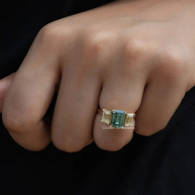 Moissanite Emerald Cut 3 Stone Ring For Her vy 6