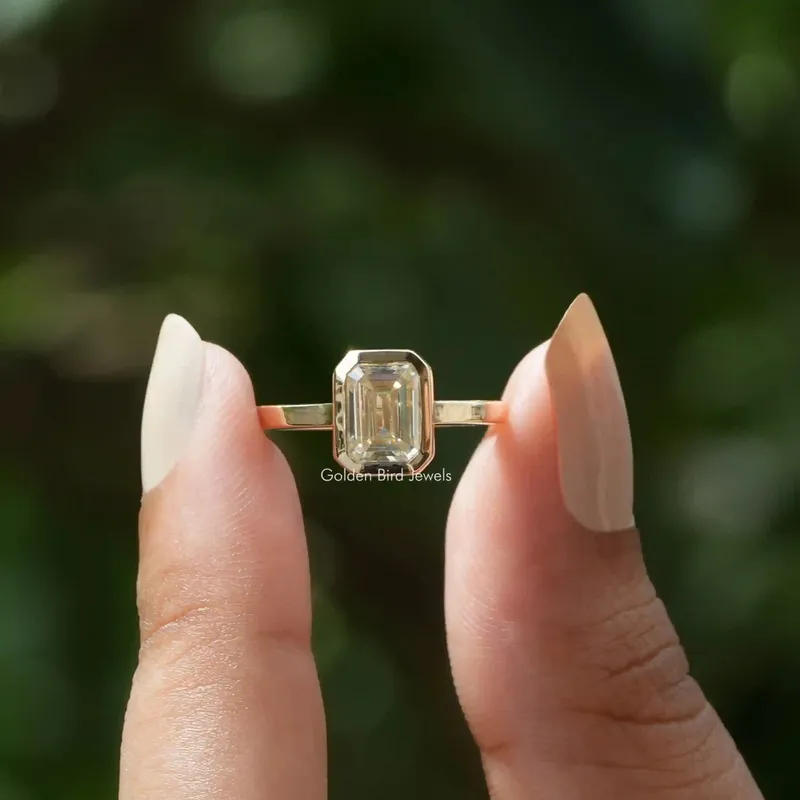 Moissanite Emerald Cut Solitaire Engagement Ring yellow emerald emerald cut engagement ring