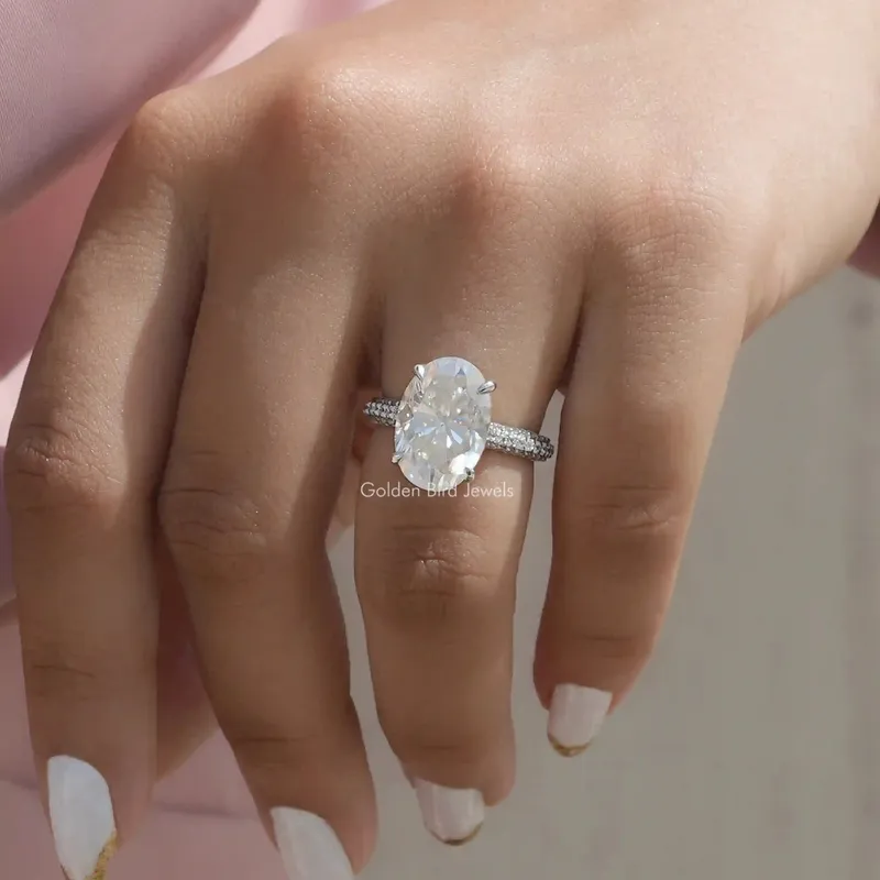 Moissanite Hidden Halo Oval Cut Engagement Ring view 6