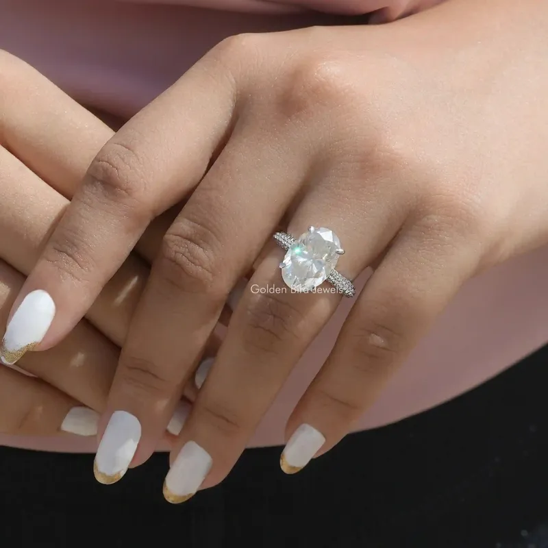 Moissanite Hidden Halo Oval Cut Engagement Ring view 5