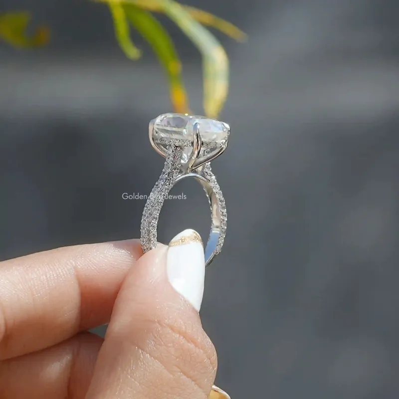 Moissanite Hidden Halo Oval Cut Engagement Ring view 3