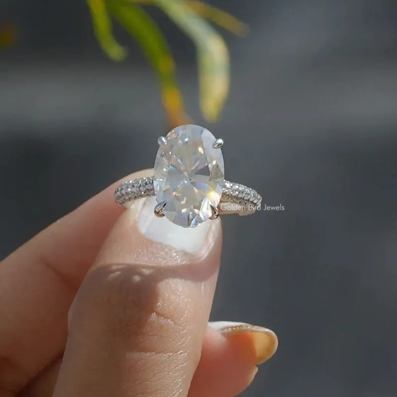 Moissanite Hidden Halo Oval Cut Engagement Ring view 2