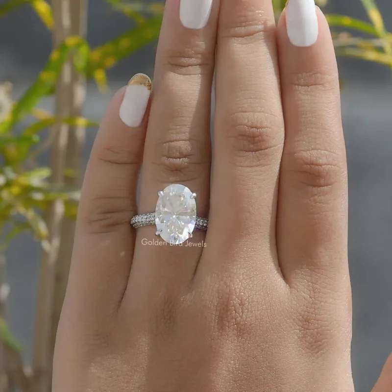 Moissanite Hidden Halo Oval Cut Engagement Ring view 4