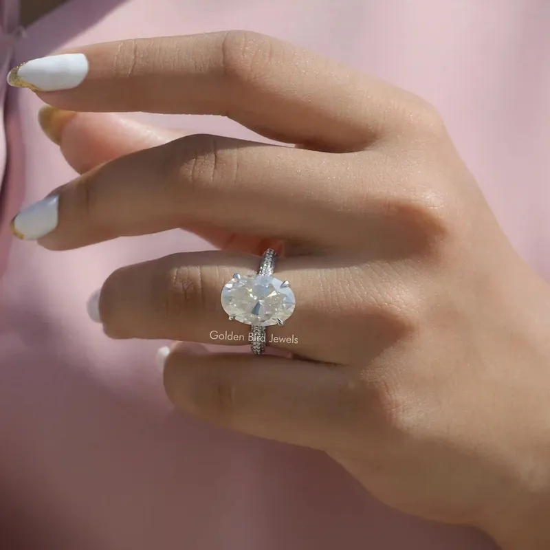 Moissanite Hidden Halo Oval Cut Engagement Ring view 7