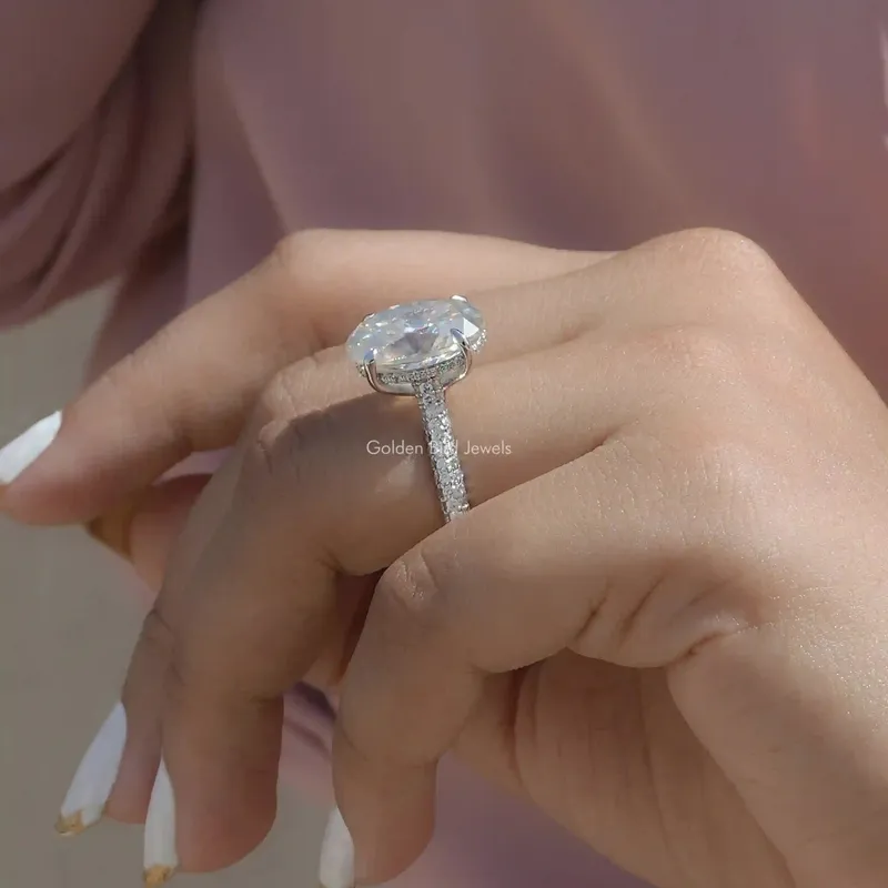 Moissanite Hidden Halo Oval Cut Engagement Ring view 8
