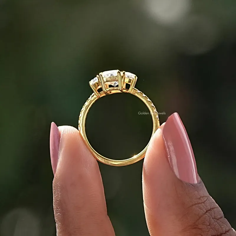Moissanite Long Emerald Three Stone Engagement Ring vy 2