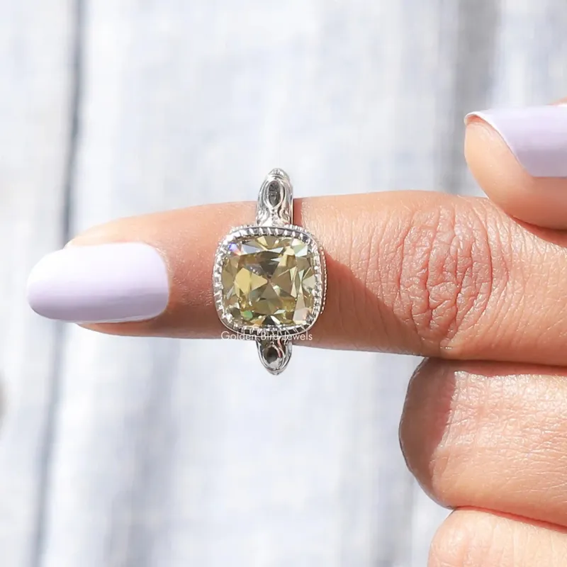 Moissanite Milgrain Cushion Cut Engagement Ring vy 4