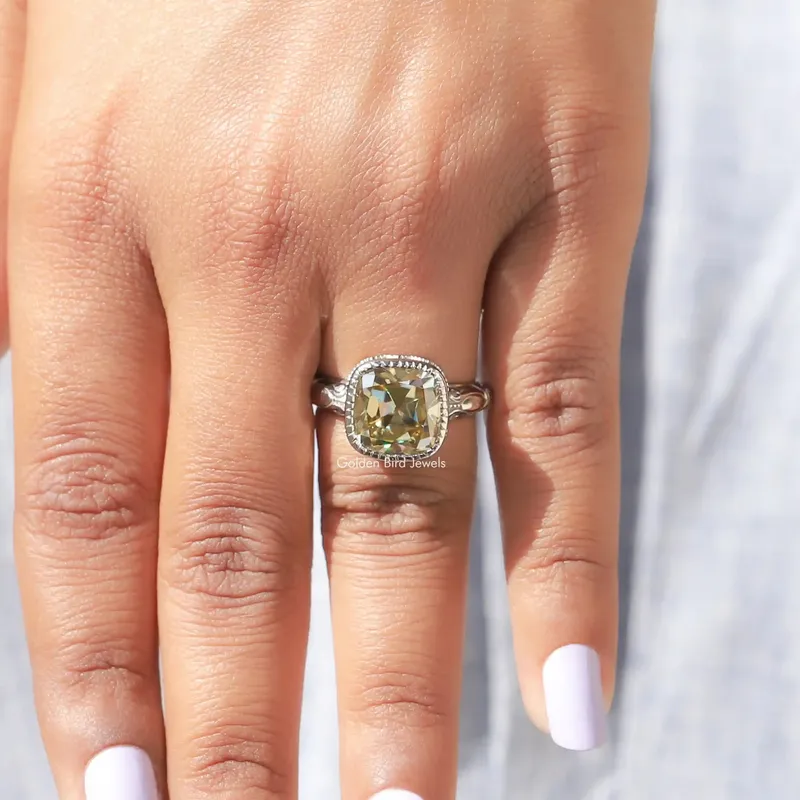 Moissanite Milgrain Cushion Cut Engagement Ring vy 5