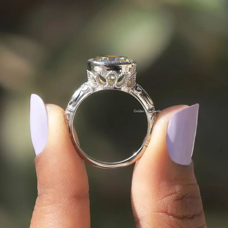 Moissanite Milgrain Cushion Cut Engagement Ring vy 2