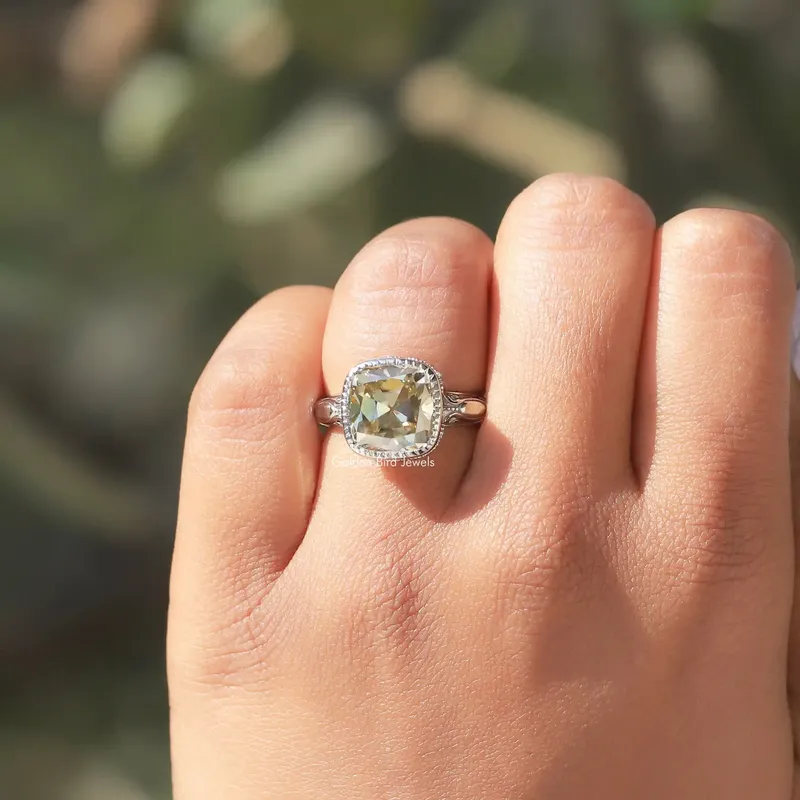 Moissanite Milgrain Cushion Cut Engagement Ring vy 6