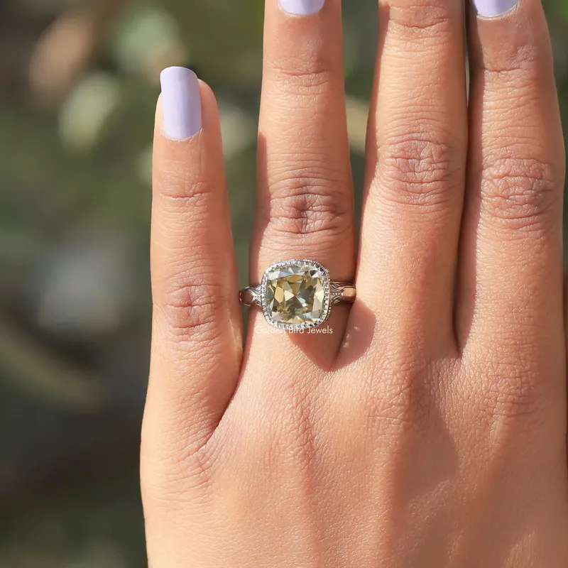 Moissanite Milgrain Cushion Cut Engagement Ring vy 8