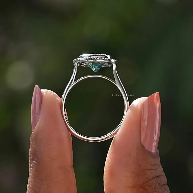 Moissanite Old European Round Cut Bezel Set Halo Bridal Ring view 2