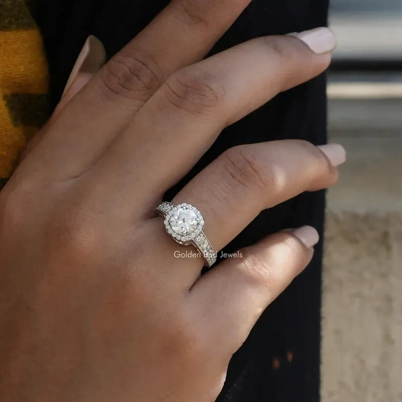 Moissanite Old European Round Cut Vintage Style Ring vy 7