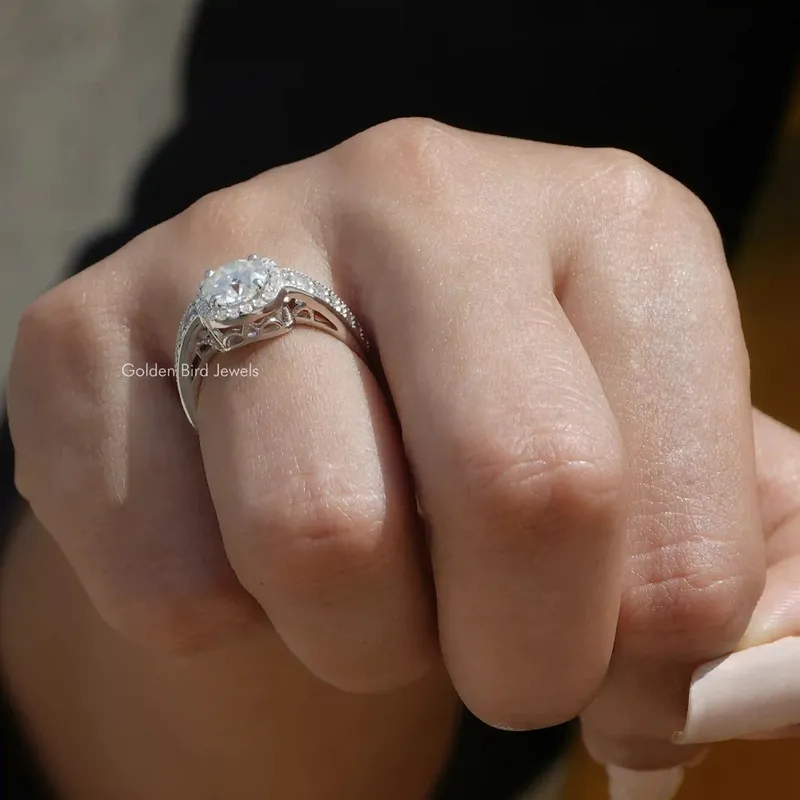 Moissanite Old European Round Cut Vintage Style Ring vy 8
