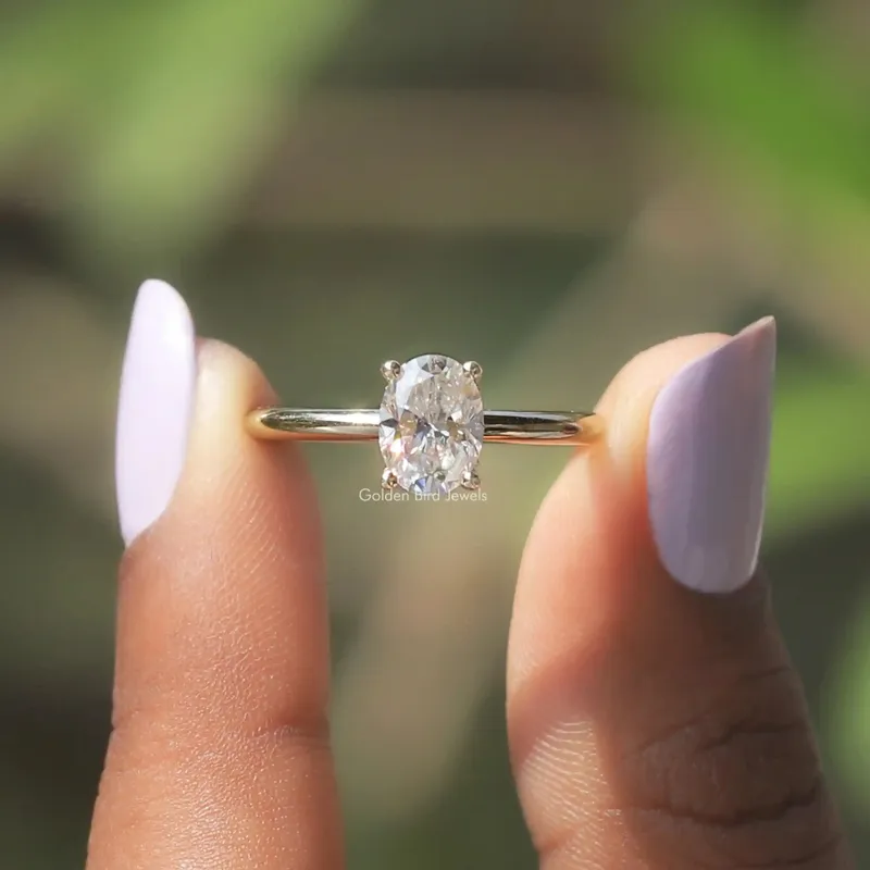 Moissanite Oval Cut Hidden Halo Ring oval cut engagement ring