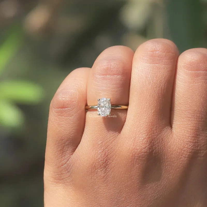 Moissanite Oval Cut Hidden Halo Ring view 4