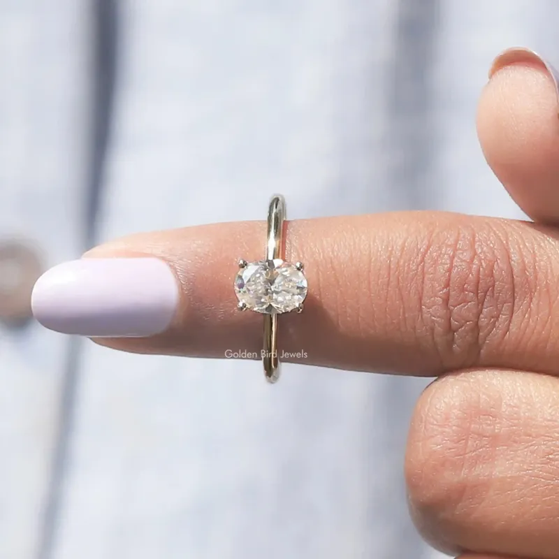 Moissanite Oval Cut Hidden Halo Ring view 7