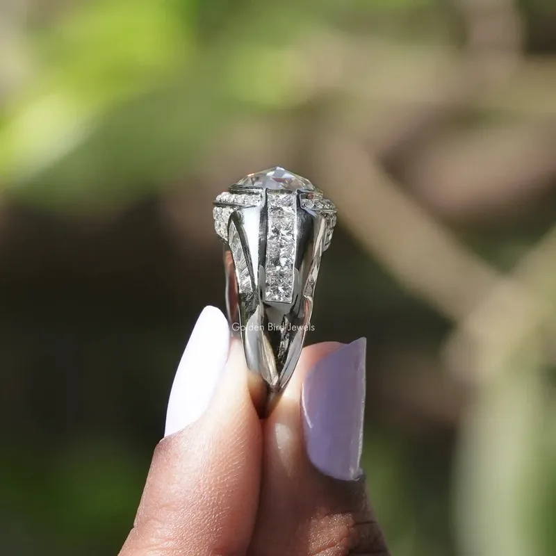 Moissanite Rose Cut Oval Halo Engagement Ring view 2
