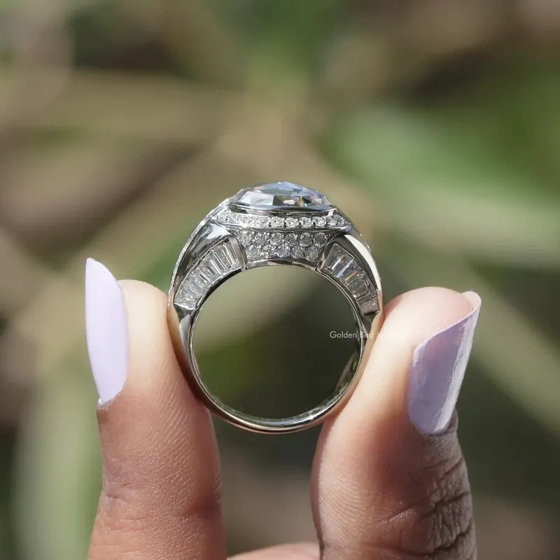 Moissanite Rose Cut Oval Halo Engagement Ring view 3