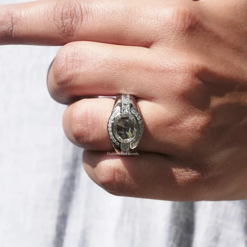 Moissanite Rose Cut Oval Halo Engagement Ring view 7