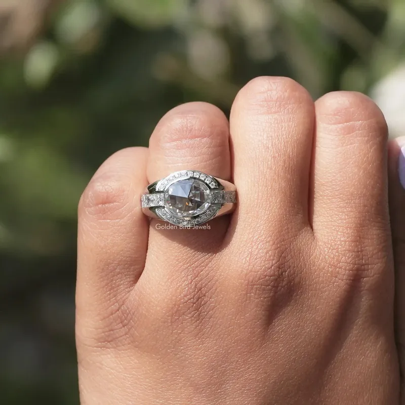 Moissanite Rose Cut Oval Halo Engagement Ring view 5