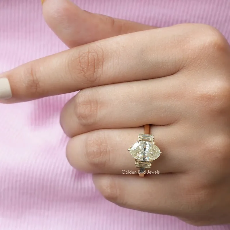 Moval Cut Moissanite Three Stone Engagement Ring vy 3