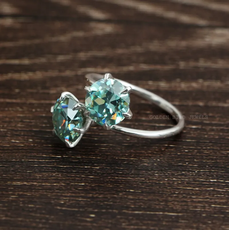 OEC Blue Round Two Stone Moissanite Ring view 3