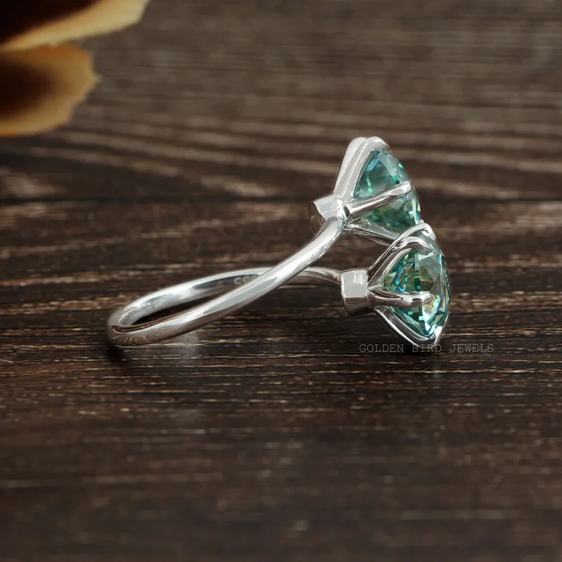 OEC Blue Round Two Stone Moissanite Ring view 10