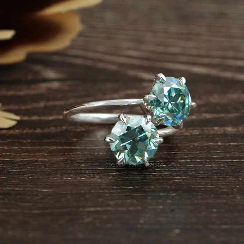 OEC Blue Round Two Stone Moissanite Ring view 8