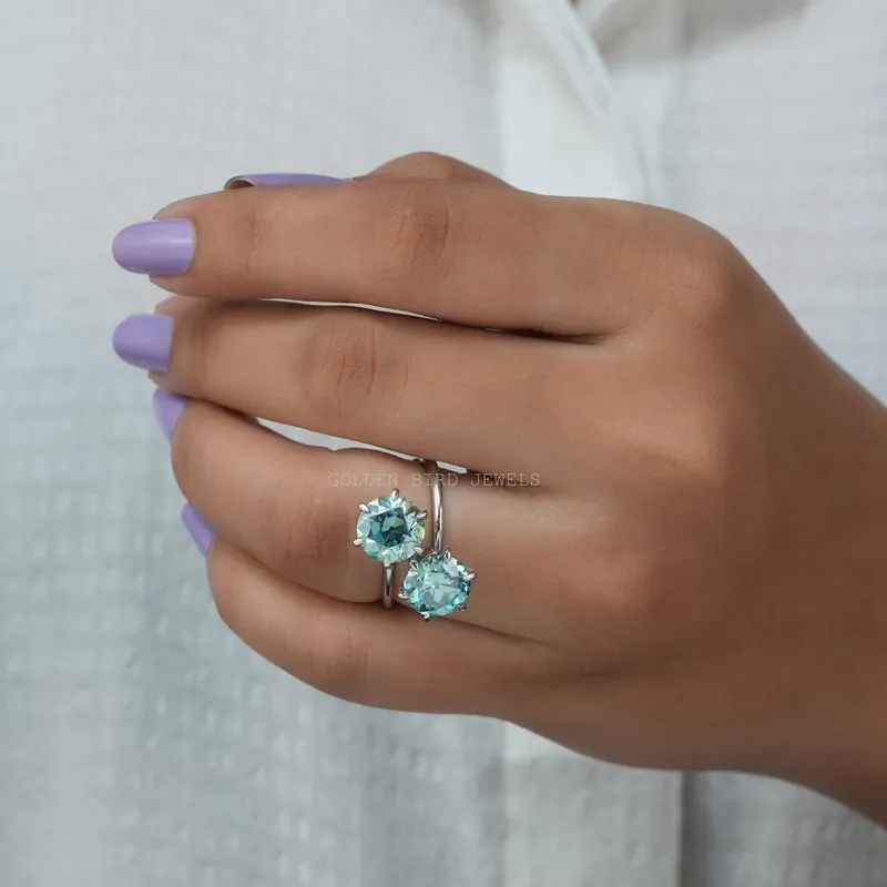 OEC Blue Round Two Stone Moissanite Ring view 5