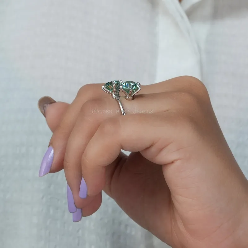 OEC Blue Round Two Stone Moissanite Ring view 7