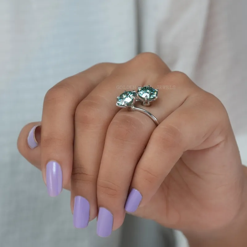 OEC Blue Round Two Stone Moissanite Ring view 6