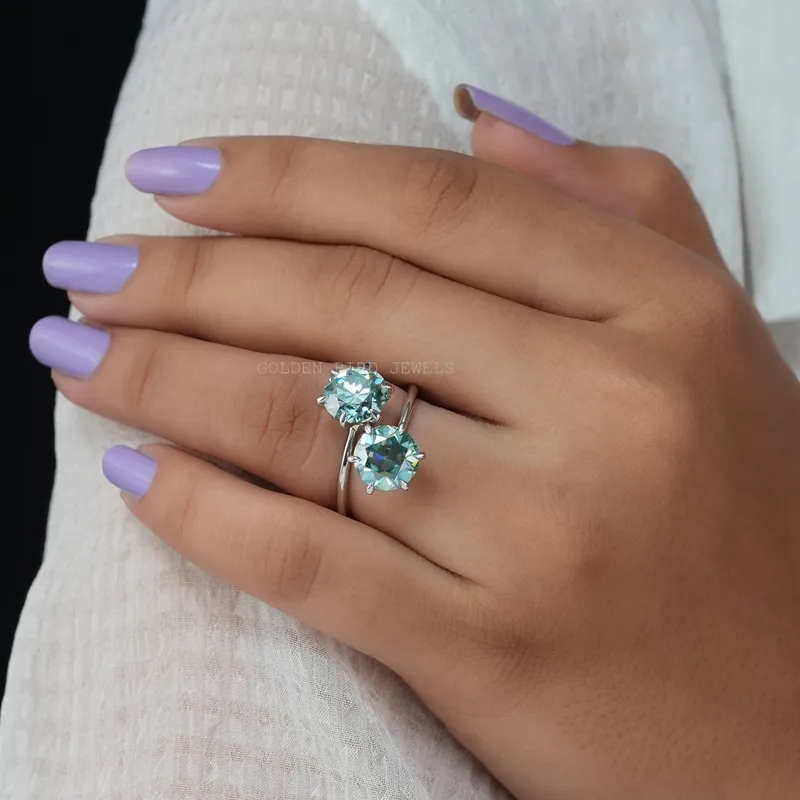 OEC Blue Round Two Stone Moissanite Ring view 4