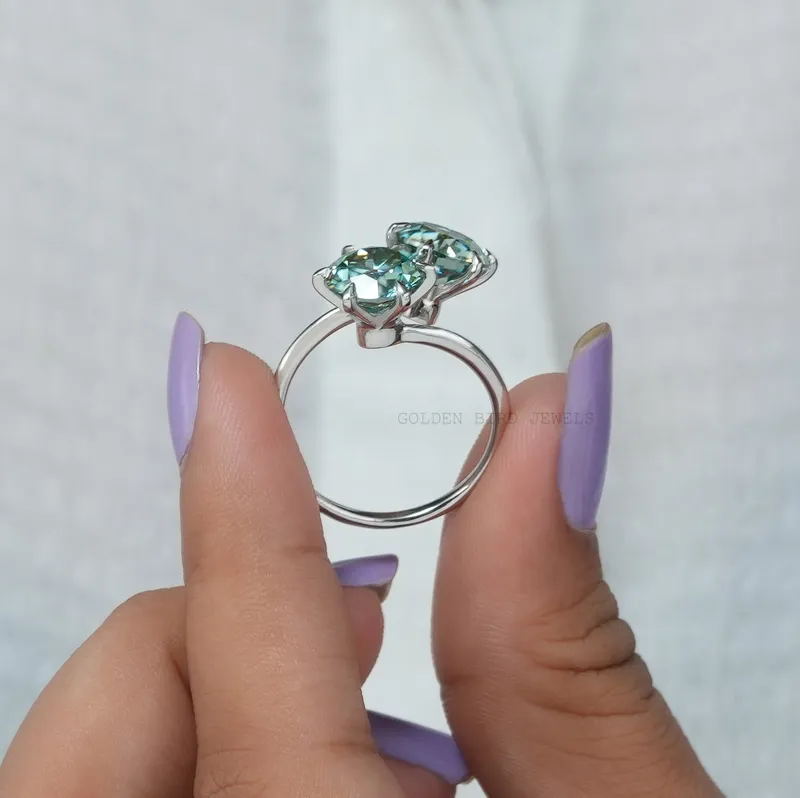 OEC Blue Round Two Stone Moissanite Ring view 2