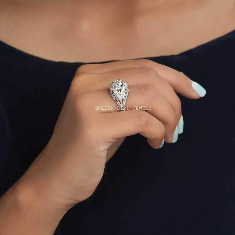 OEC Round Art Deco Moissanite Ring For Her view 7