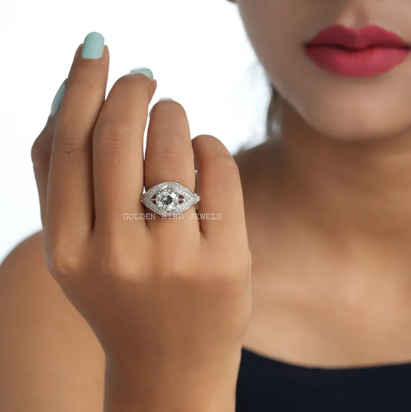OEC Round Art Deco Moissanite Ring For Her view 2