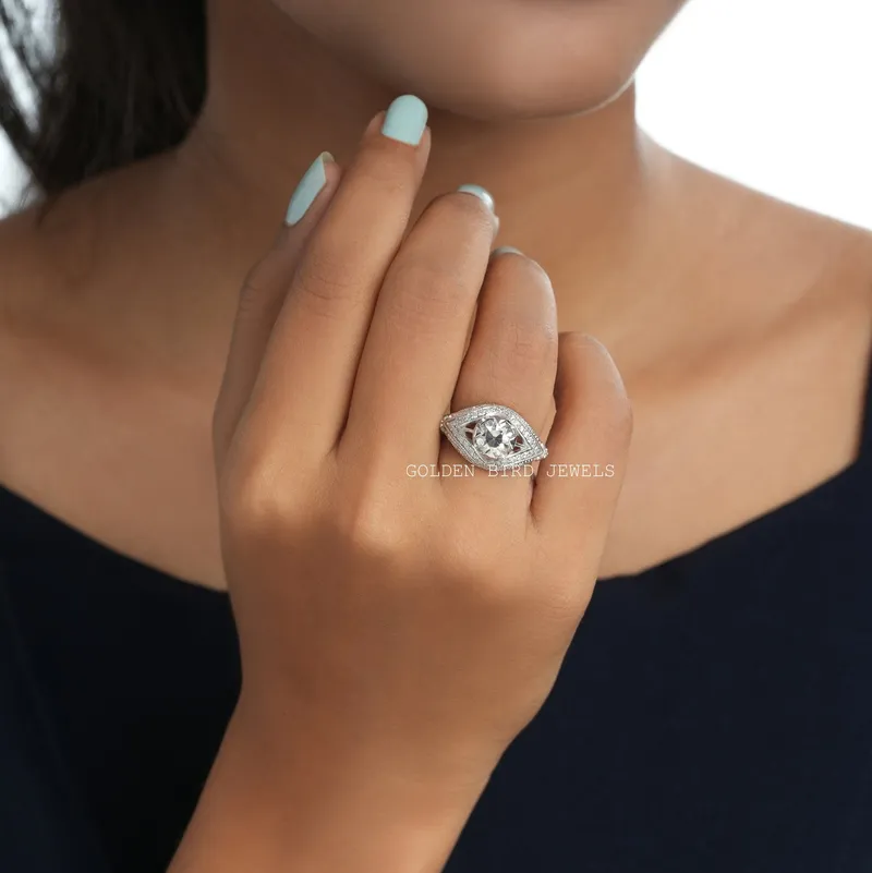 OEC Round Art Deco Moissanite Ring For Her view 4