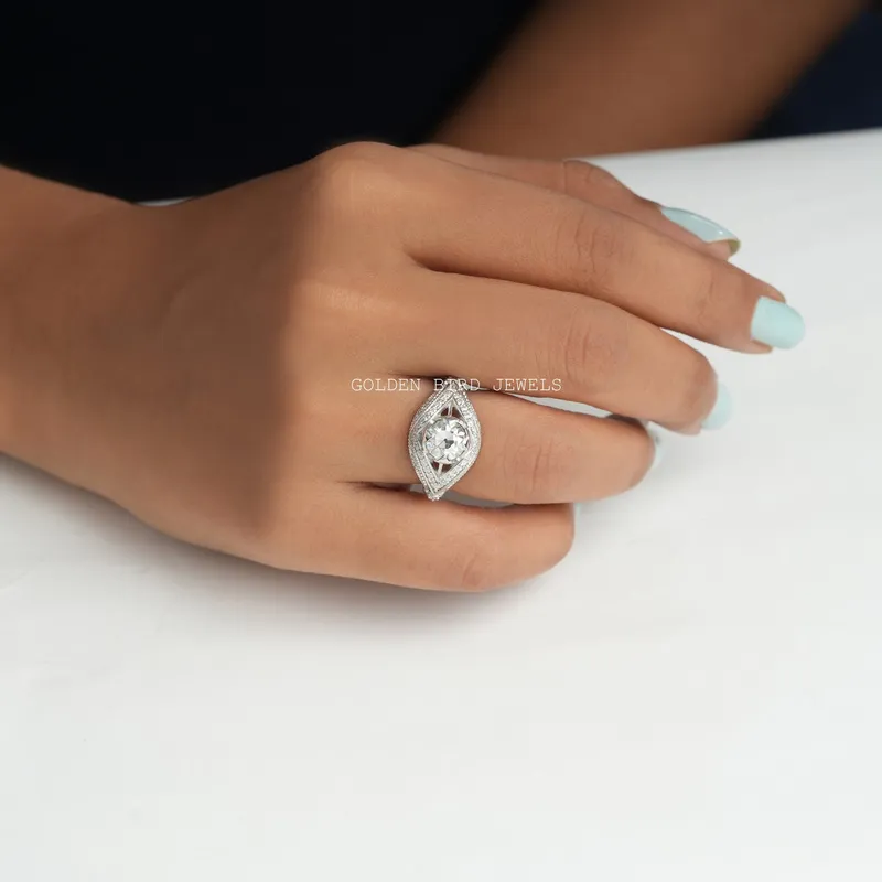 OEC Round Art Deco Moissanite Ring For Her view 6