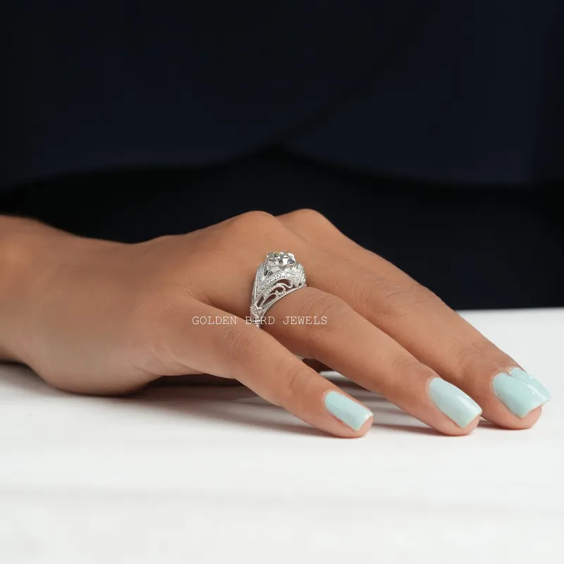 OEC Round Art Deco Moissanite Ring For Her view 9