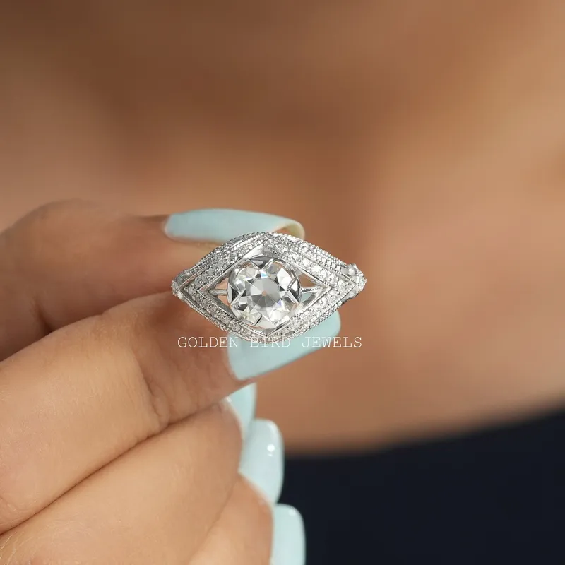 OEC Round Art Deco Moissanite Ring For Her view 3