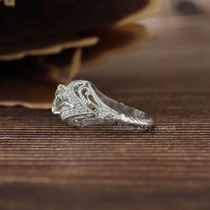 OEC Round Art Deco Moissanite Ring For Her view 8