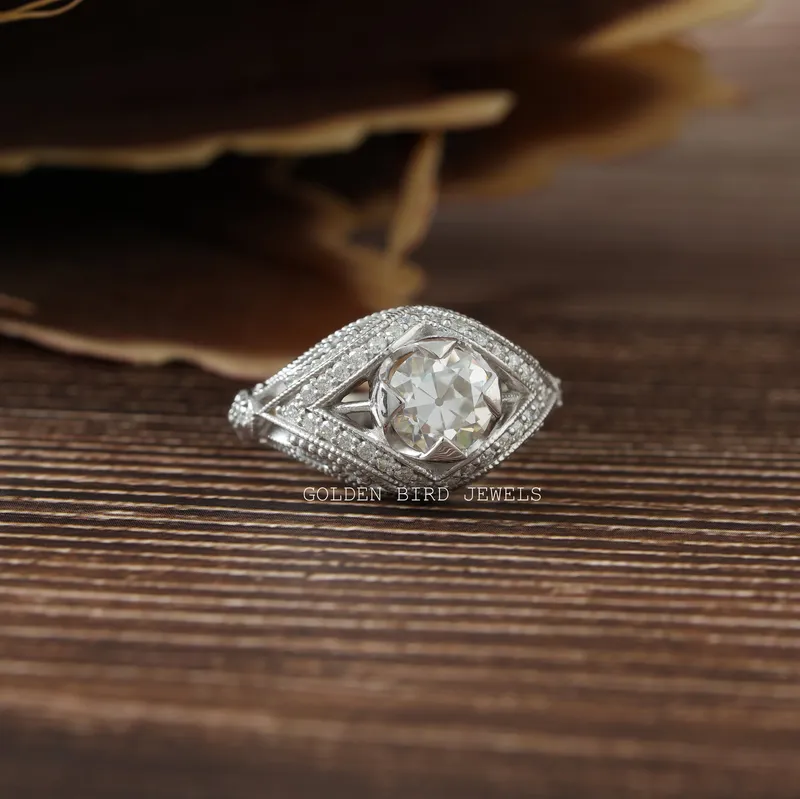 OEC Round Art Deco Moissanite Ring For Her view 5