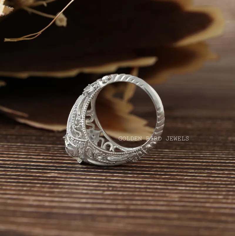 OEC Round Art Deco Moissanite Ring For Her view 10