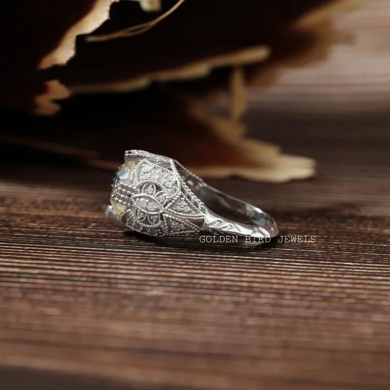 OEC Round Cut Moissanite Art Deco Ring vy 8