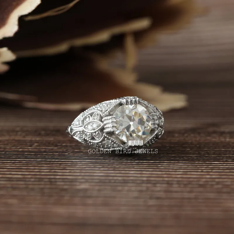OEC Round Cut Moissanite Art Deco Ring vy 7