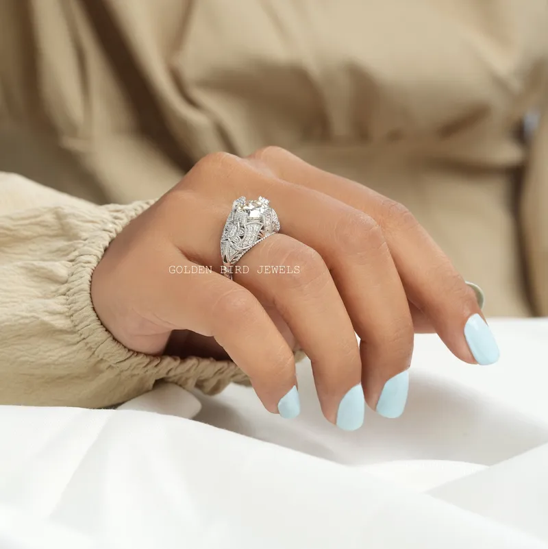 OEC Round Cut Moissanite Art Deco Ring vy 6