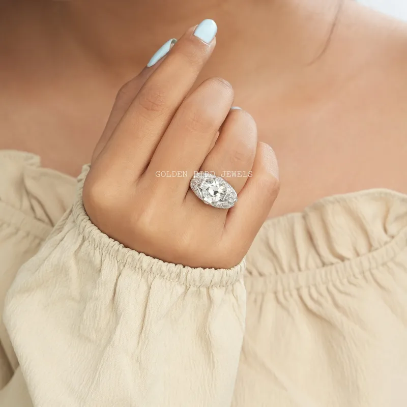 OEC Round Cut Moissanite Art Deco Ring vy 2